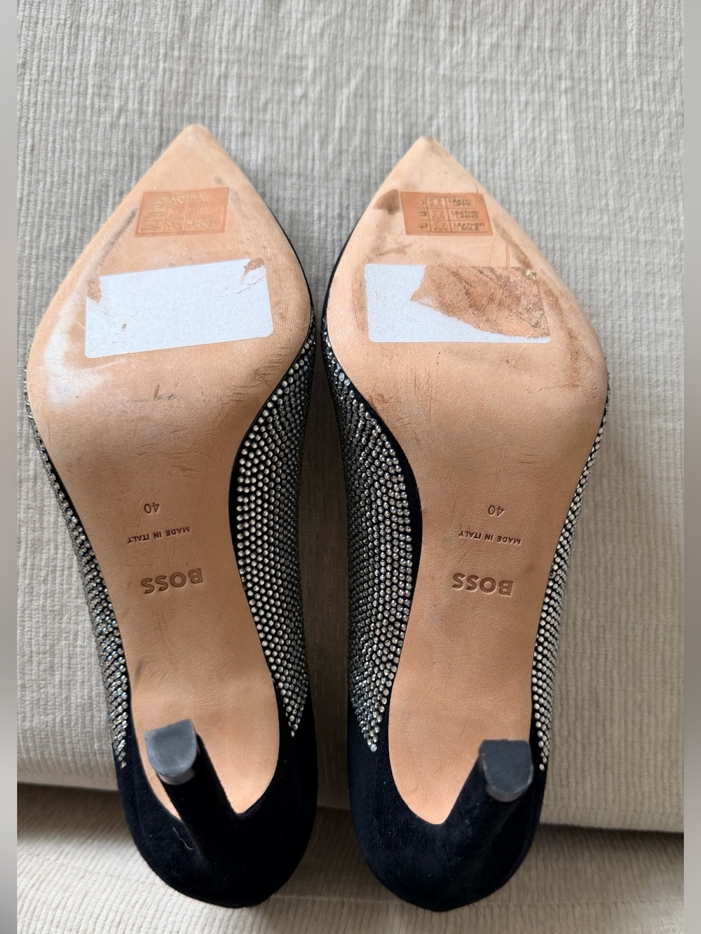 BOSS Black Crystal-Studded Pointed-Toe Pumps